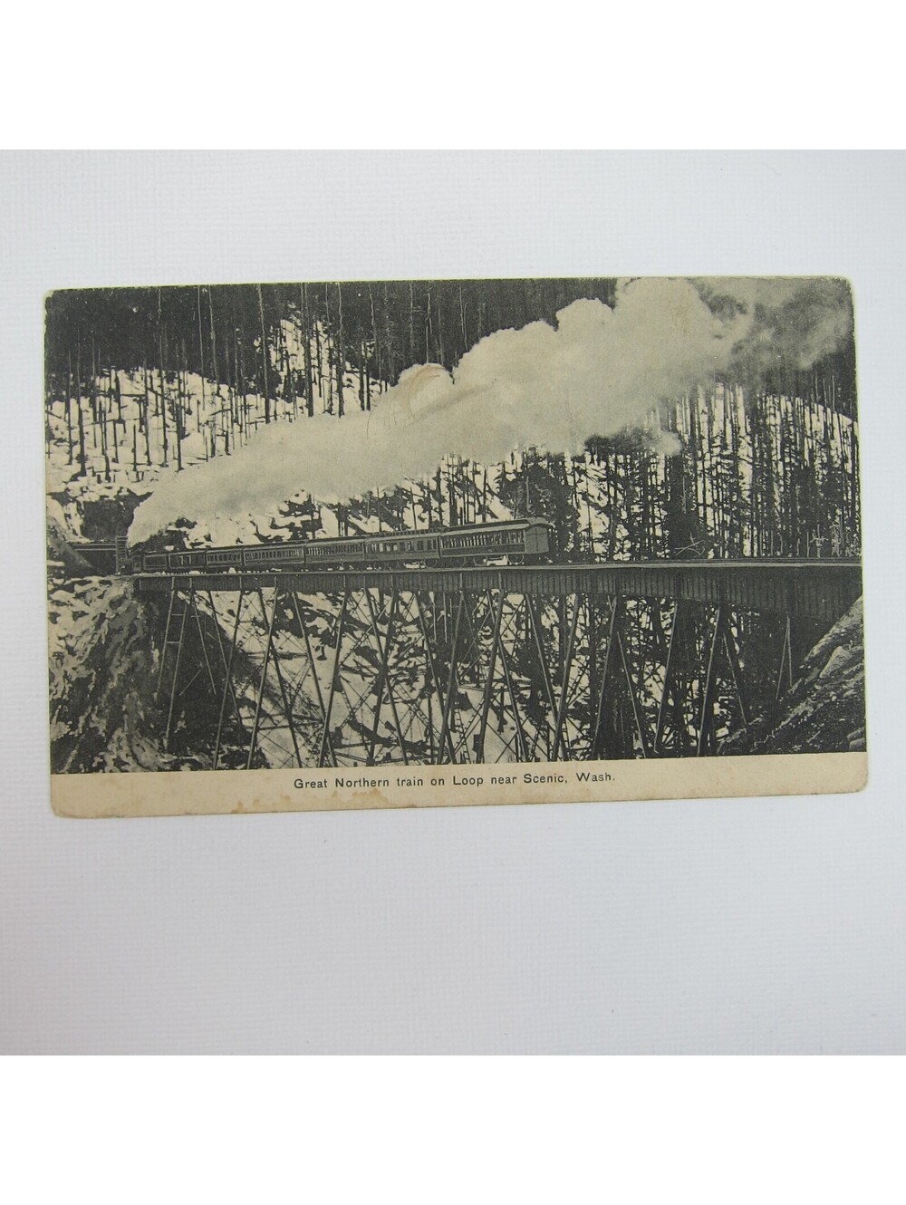 Postcard Great Northern Train Photo Loop Scenic Washington Antique Litho Print
